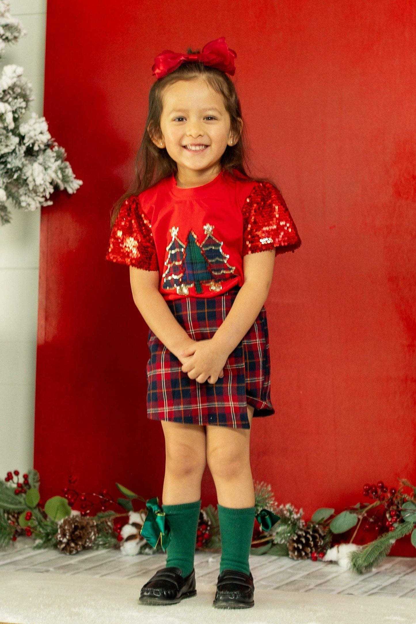 Kids' Festive Forest on Princess Top, Red