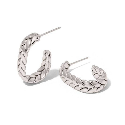 Braided Oval Hoop Earrings Silver