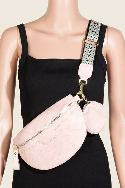 Basket Weave Leather Fanny Pack Bag