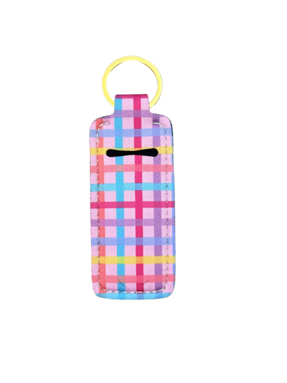 Lip Balm Keychain  -Rainbow Gingham