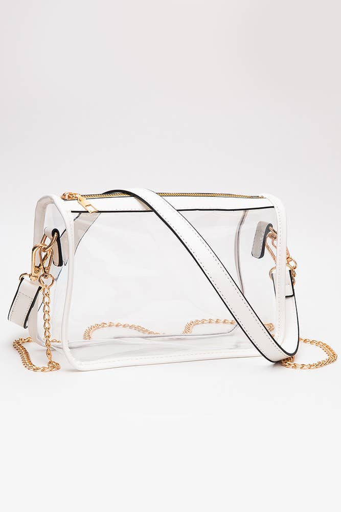 Clear Rectangle Stadium Concert Crossbody Bag-White