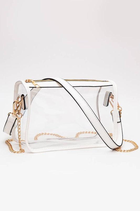 Clear Rectangle Stadium Concert Crossbody Bag-White