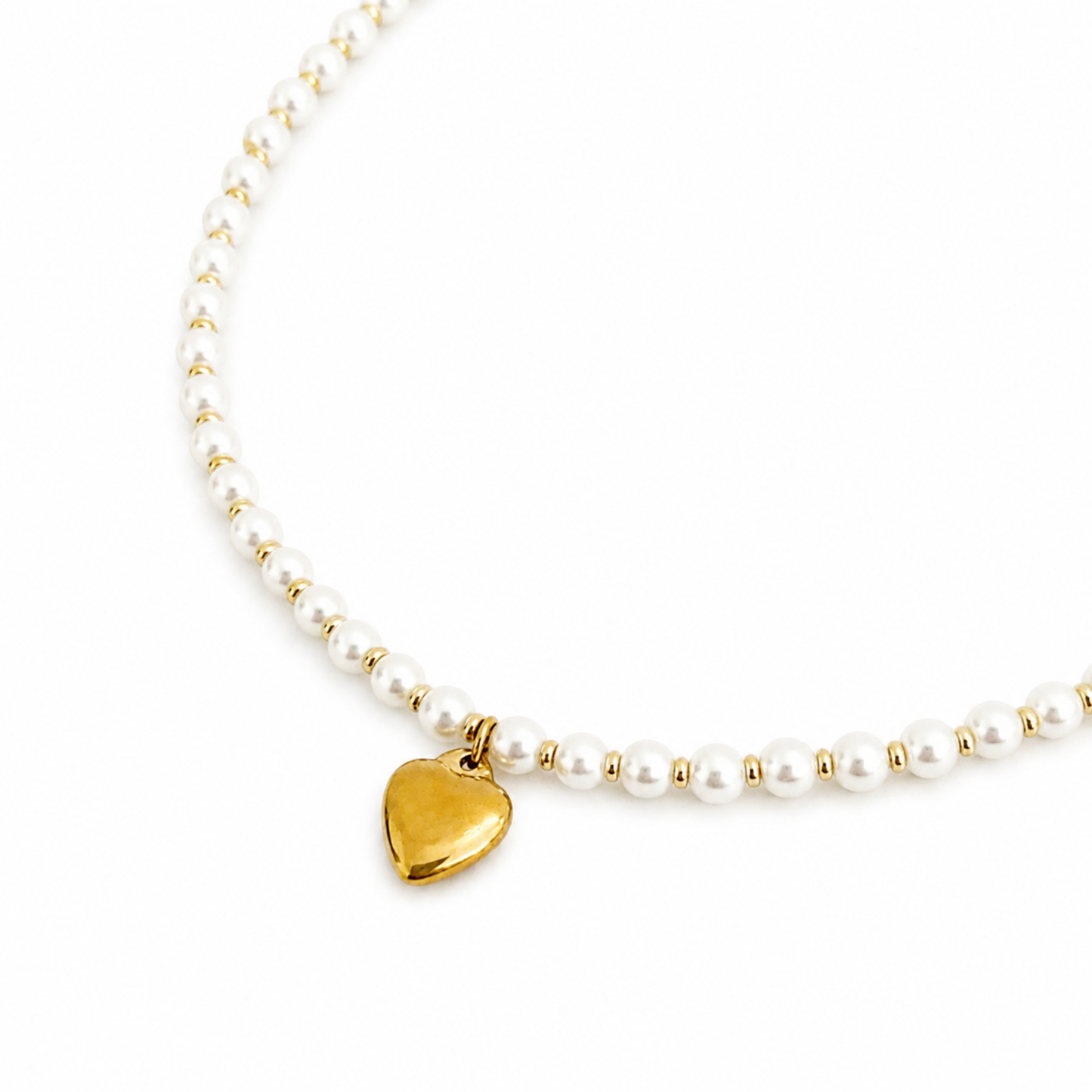 Pearl & Gold Bauble Heart Necklace