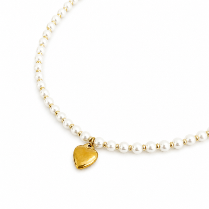 Pearl & Gold Bauble Heart Necklace