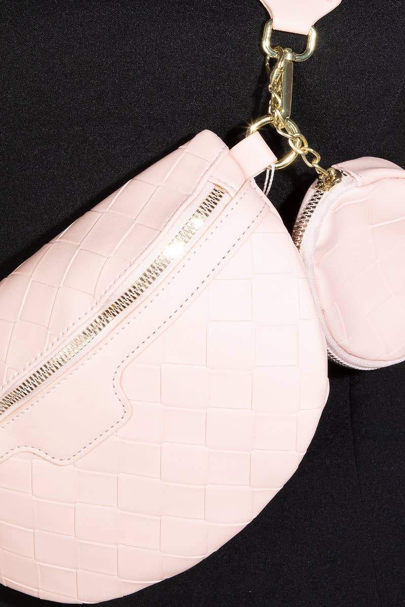 Basket Weave Leather Fanny Pack Bag