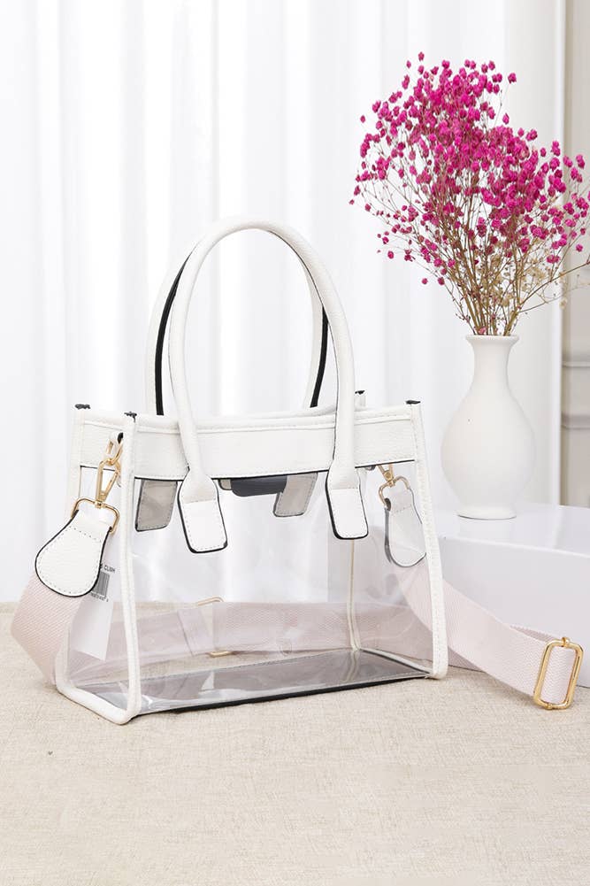 Color Trim Clear Hand Bag-White