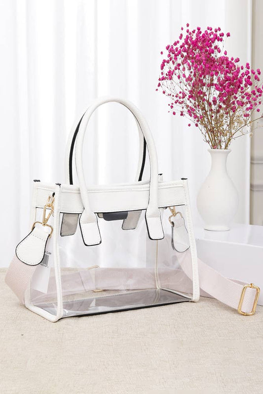 Color Trim Clear Hand Bag-White