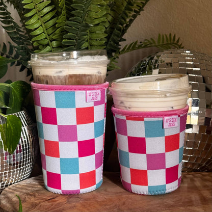 Iced Coffee Sleeve - Colorful Checkered