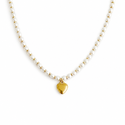 Pearl & Gold Bauble Heart Necklace