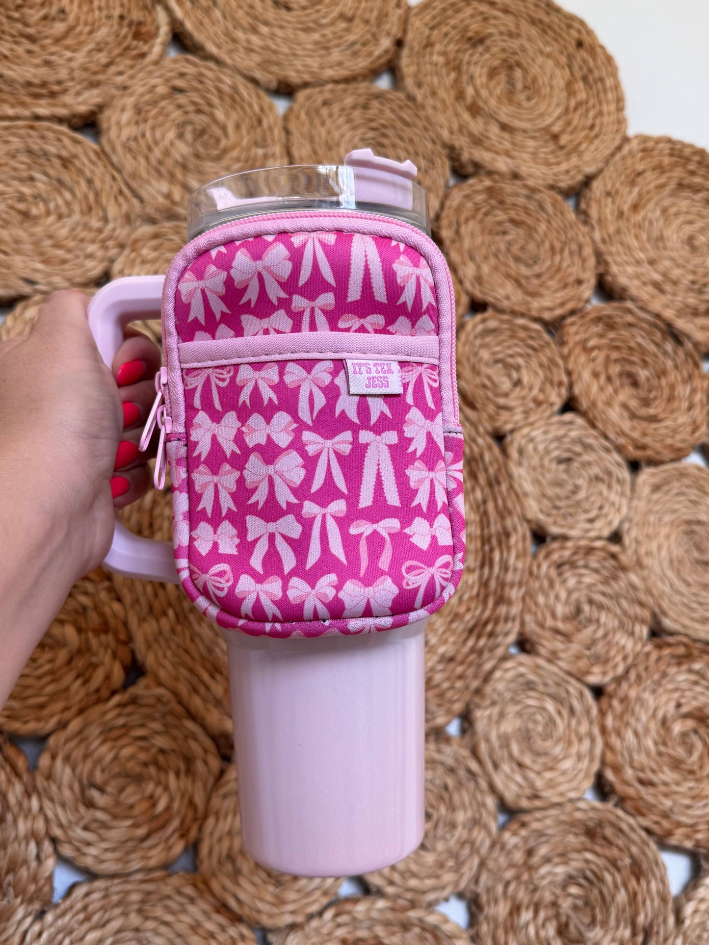 Water Bottle Pouch - Pink Bows