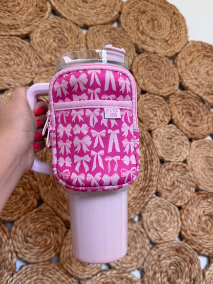 Water Bottle Pouch - Pink Bows