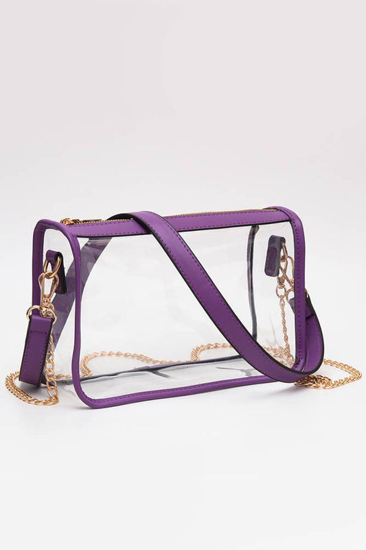 Clear Rectangle Stadium Concert Crossbody Bag-Purple
