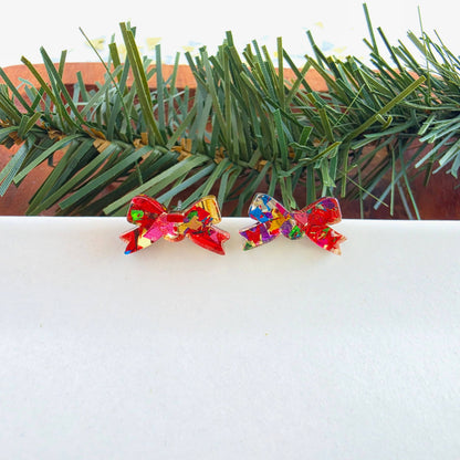 Noelle Bow Studs - Red Tinsel