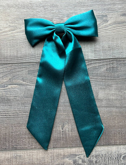 Long Satin Hair Bow with Alligator Clip