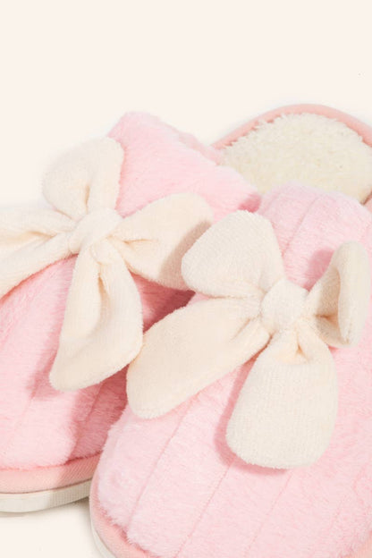 Fur Bow Décor Slippers
