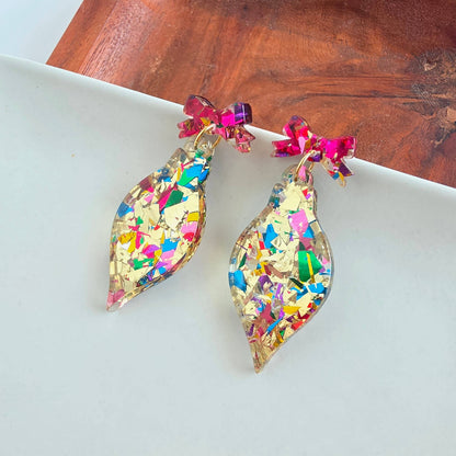 Vintage Ornament Earrings - Gold Tinsel