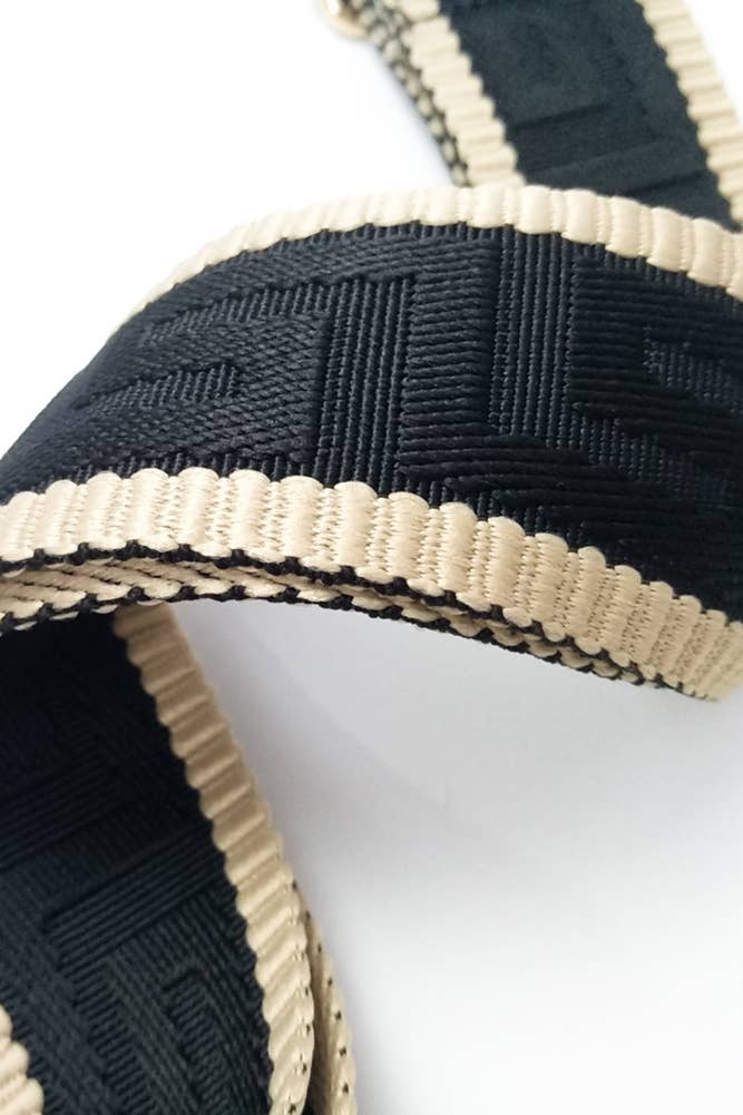 Geometric Pattern Bag Strap - Beige/Navy