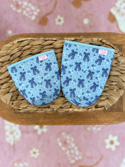 Iced Coffee Sleeve - Blue Gingham Bows