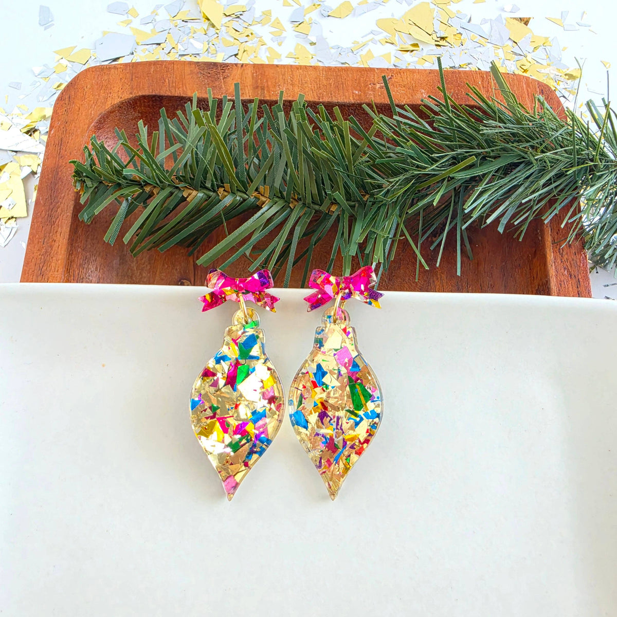 Vintage Ornament Earrings - Gold Tinsel