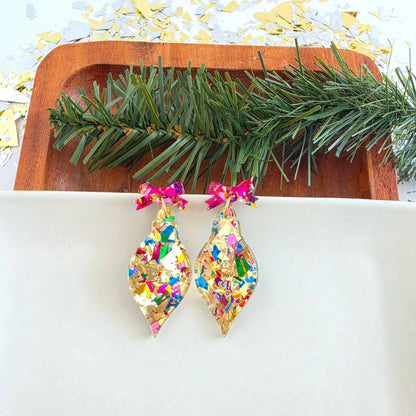 Vintage Ornament Earrings - Gold Tinsel