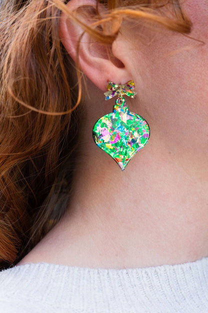 Christmas Ornament Earrings-green sparkle