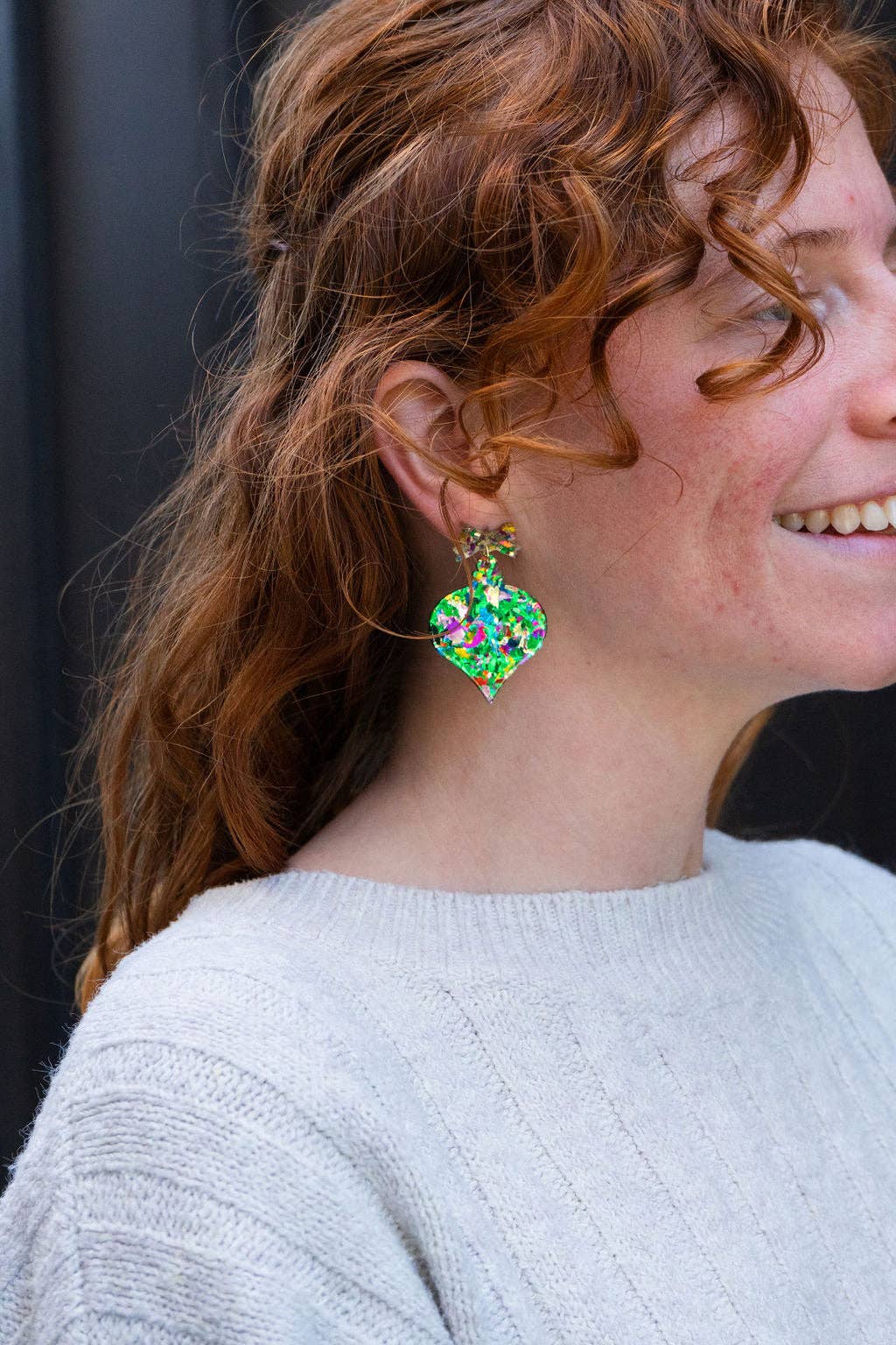 Christmas Ornament Earrings-green sparkle