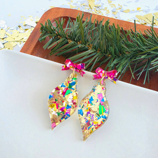 Vintage Ornament Earrings - Gold Tinsel