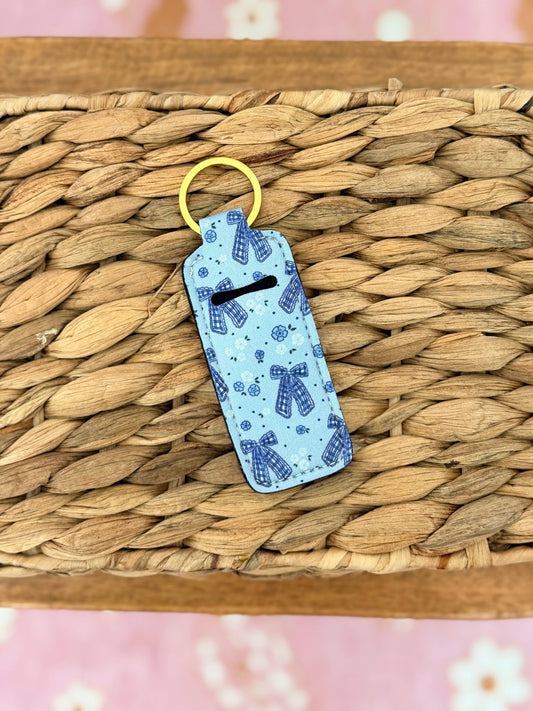 Lip Balm Keychain  - Blue Gingham Bow