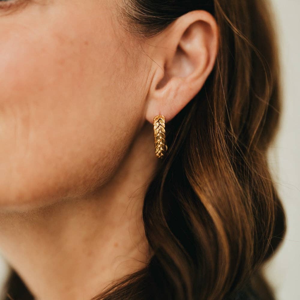 Braided Oval Hoop Earrings-Gold