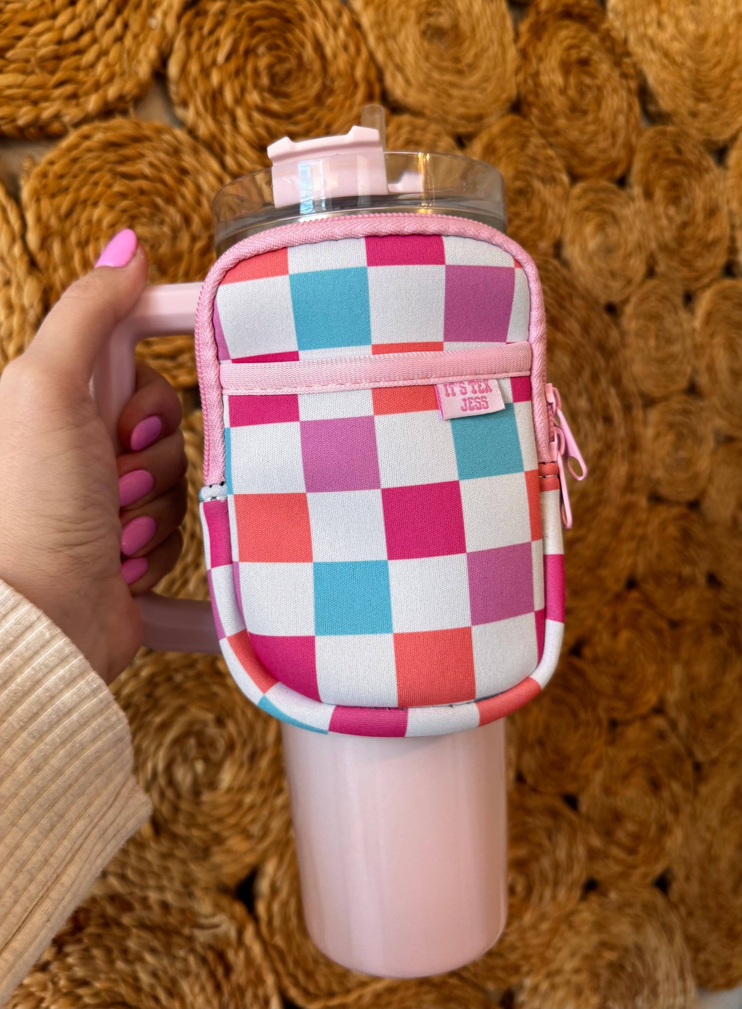 Water Bottle Pouch - Colorful Checkered