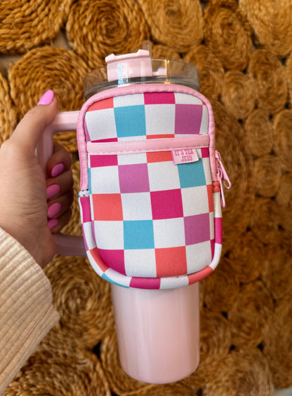 Water Bottle Pouch - Colorful Checkered