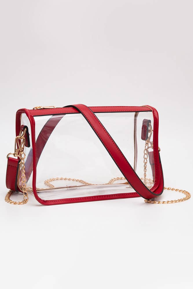 Clear Rectangle Stadium Concert Crossbody Bag-Red