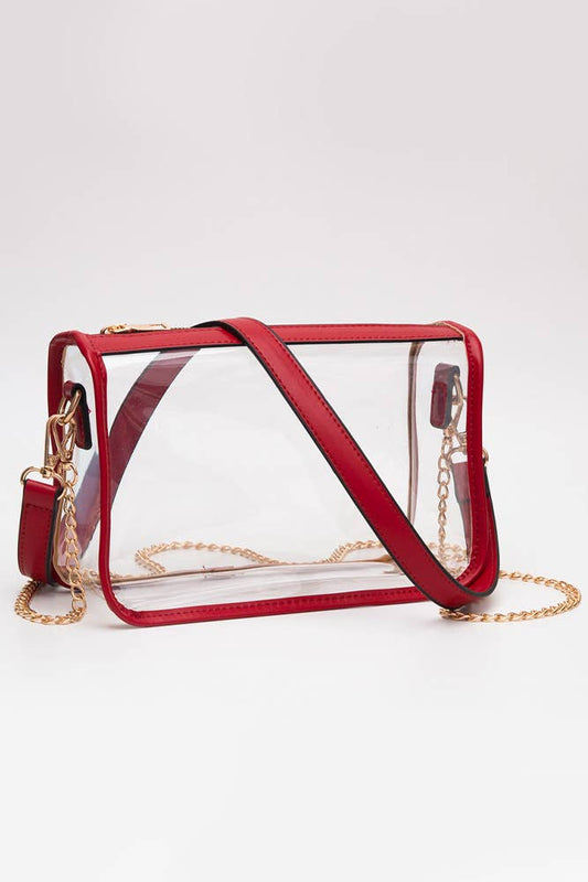 Clear Rectangle Stadium Concert Crossbody Bag-Red