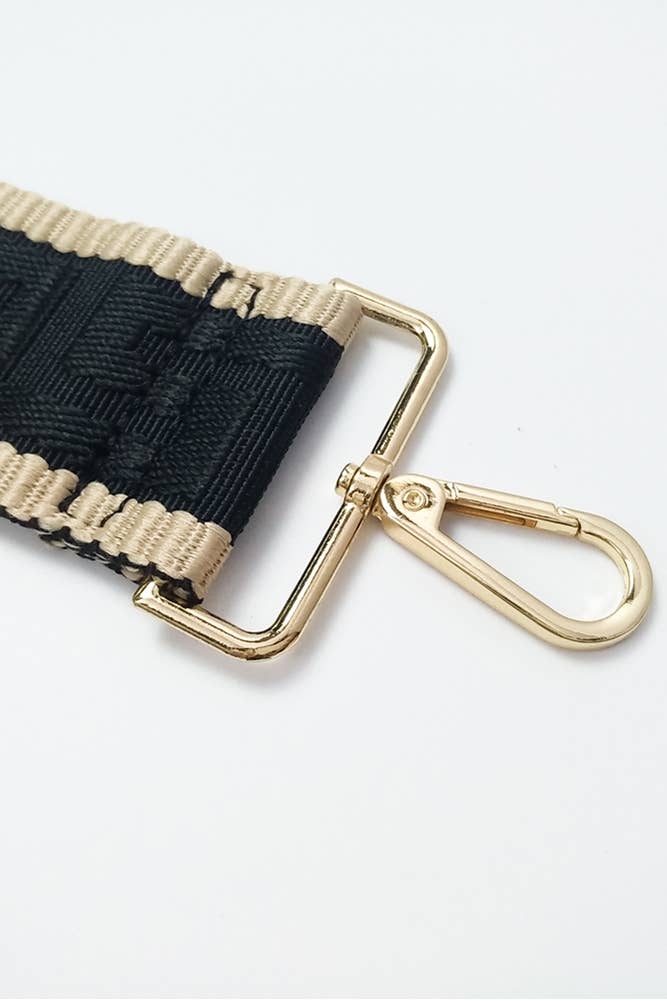 Geometric Pattern Bag Strap - Beige/Navy