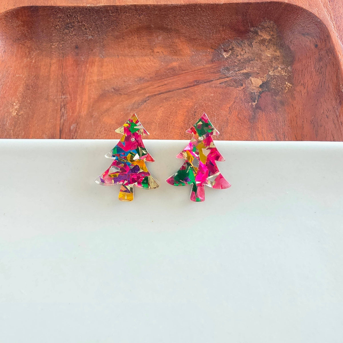 Christmas Tree Studs - Pink Tinsel