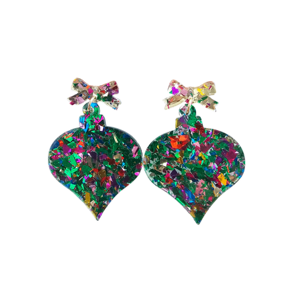 Christmas Ornament Earrings-green sparkle