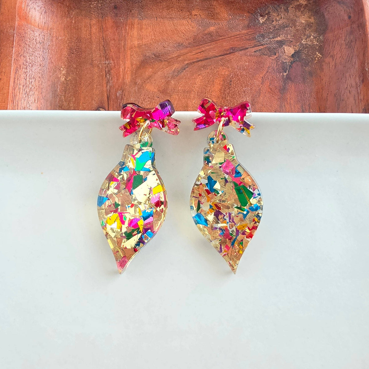 Vintage Ornament Earrings - Gold Tinsel