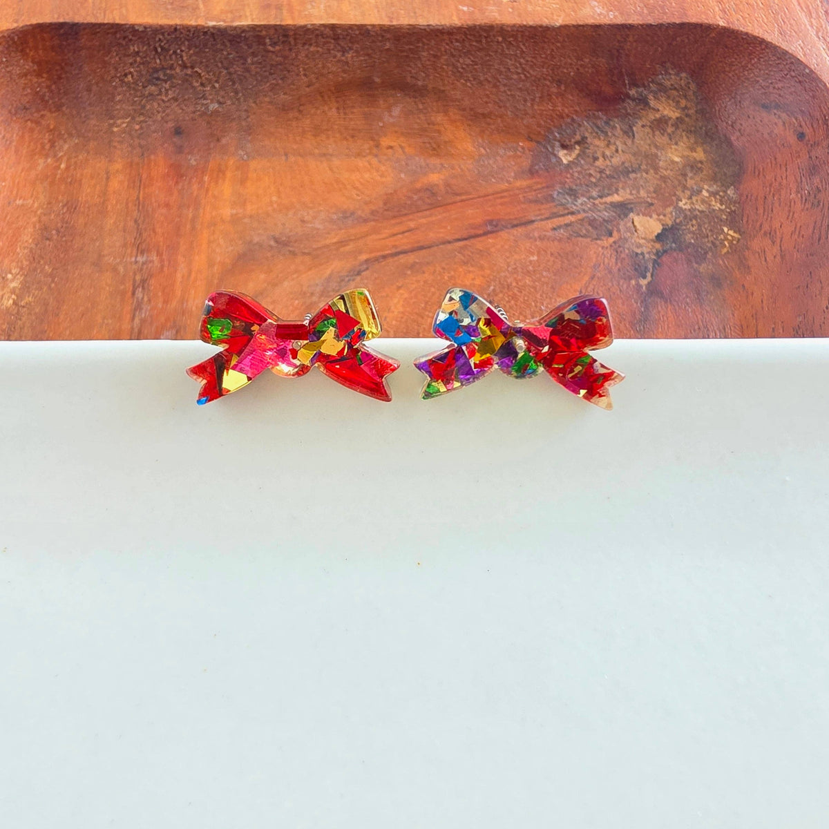 Noelle Bow Studs - Red Tinsel