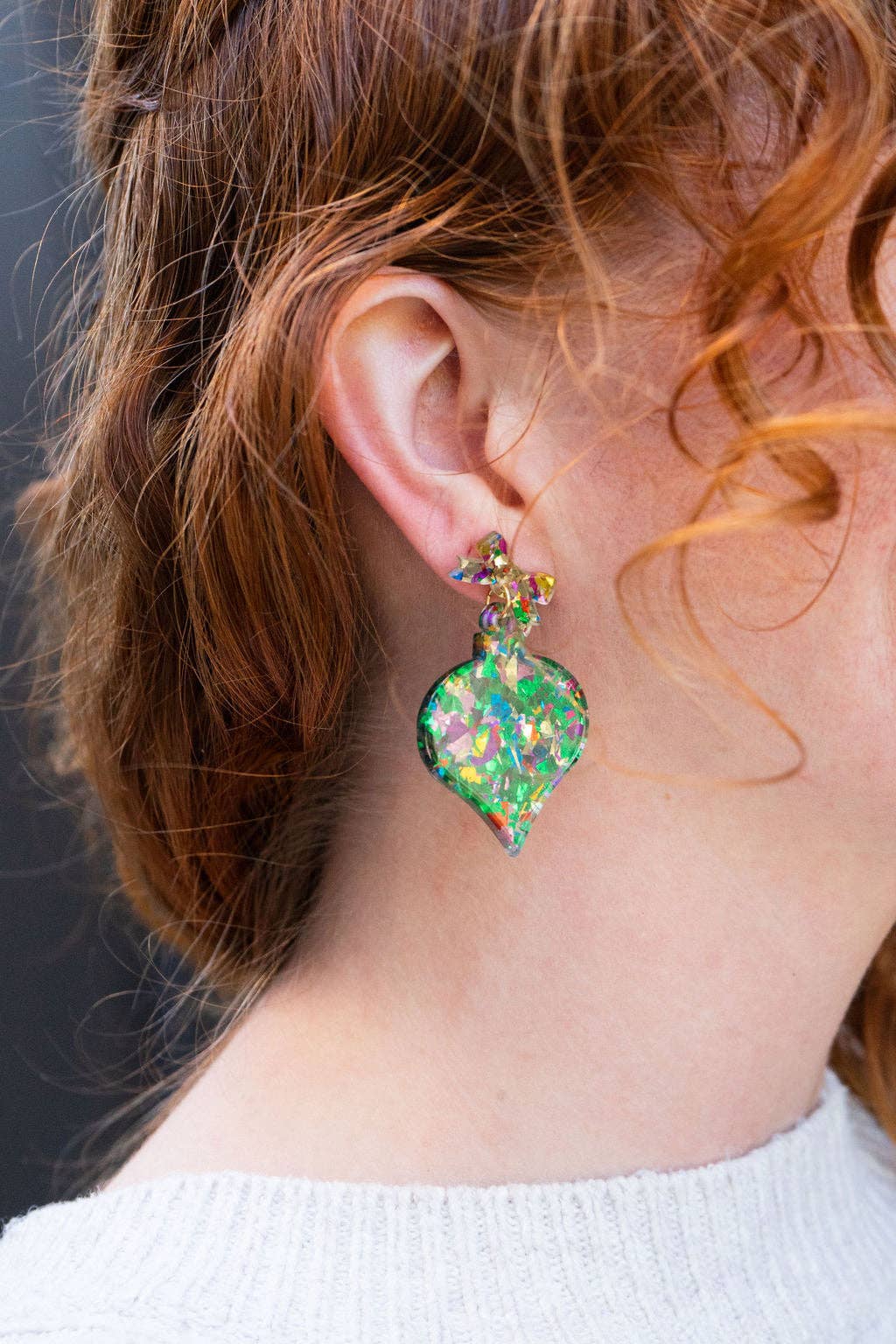 Christmas Ornament Earrings-green sparkle