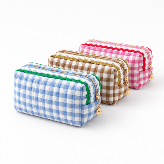 Color Wave Gingham Cosmetic Case-Blue