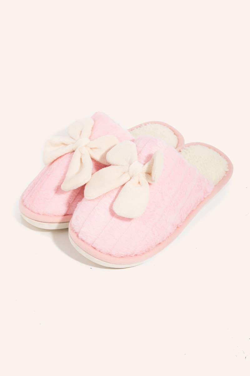 Fur Bow Décor Slippers