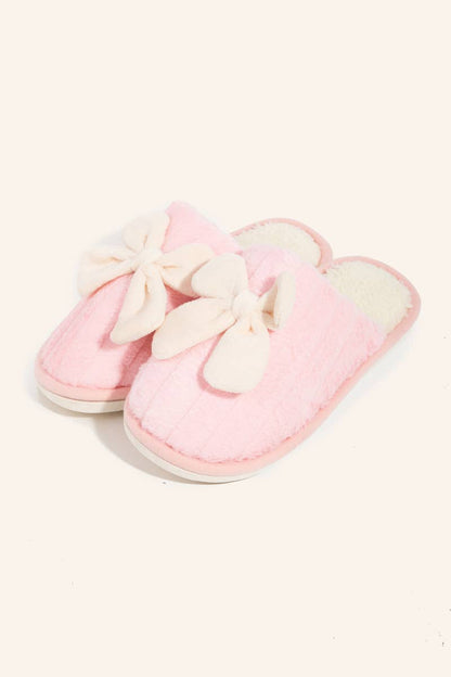 Fur Bow Décor Slippers