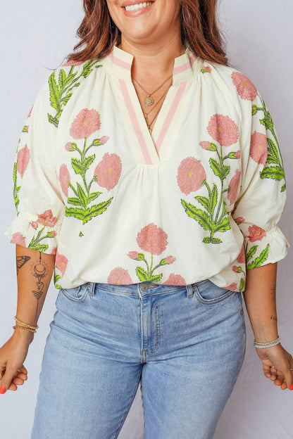 Wildflower Print V-Neck Blouse — Curvy
