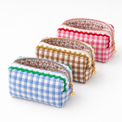 Color Wave Gingham Cosmetic Case-Blue