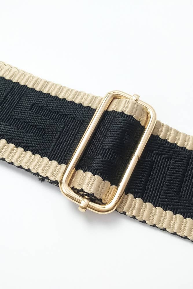 Geometric Pattern Bag Strap - Beige/Navy