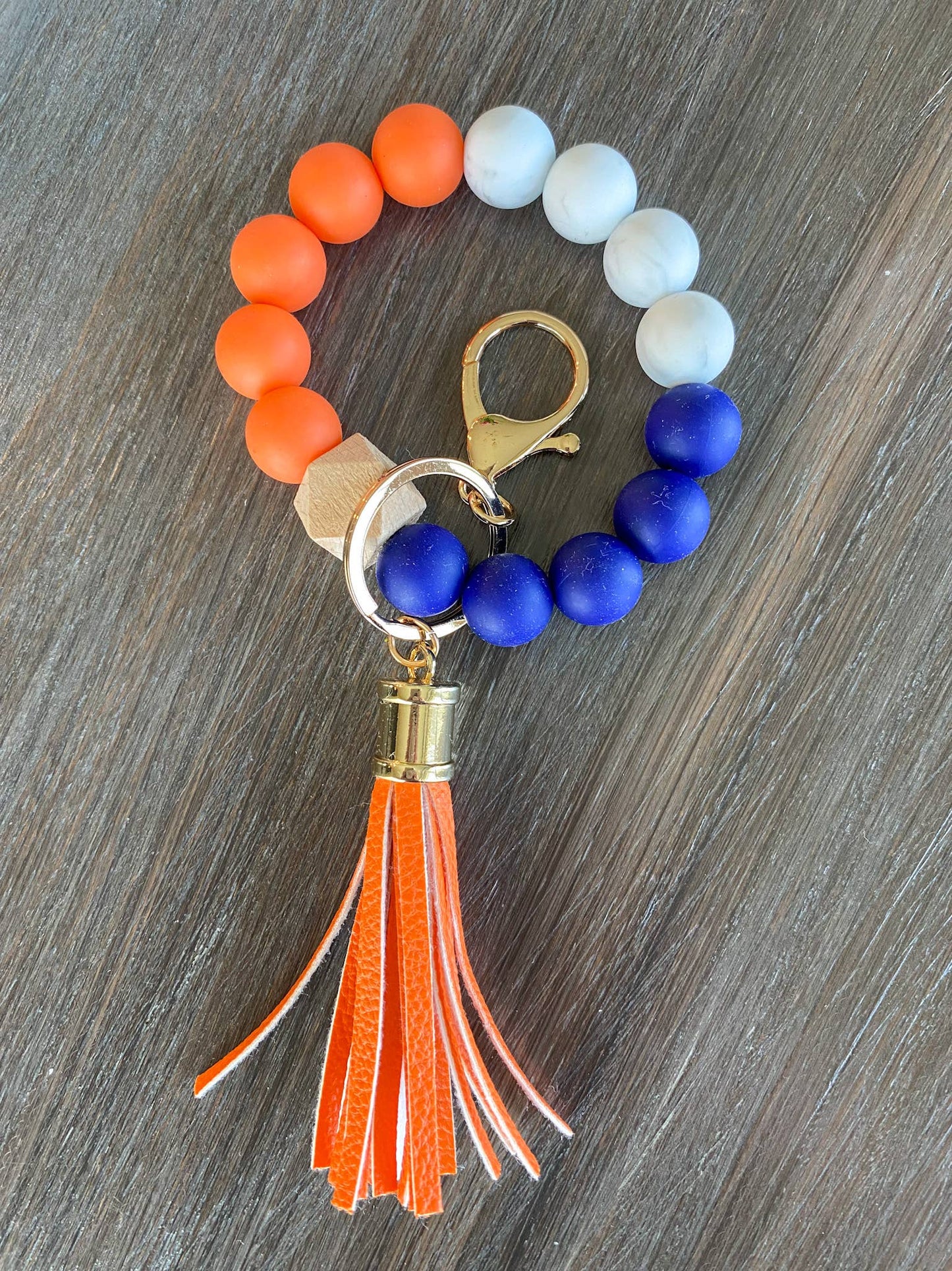 Game Day Wristlet Silicone Beads-Orange/Navy/White
