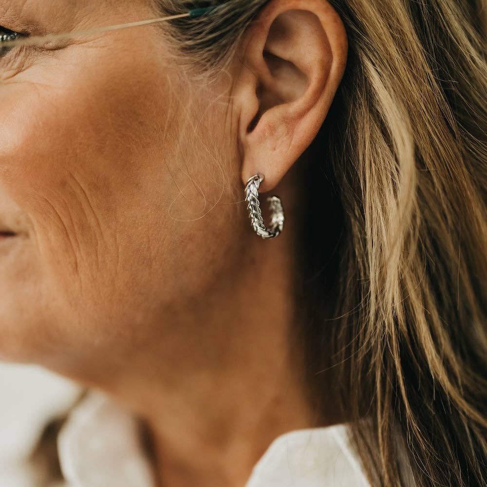 Braided Oval Hoop Earrings Silver