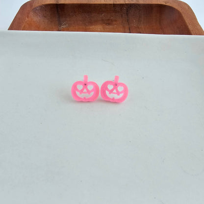 Jack O' Lantern Pumpkin Studs - Pink Glitter // Halloween Earrings