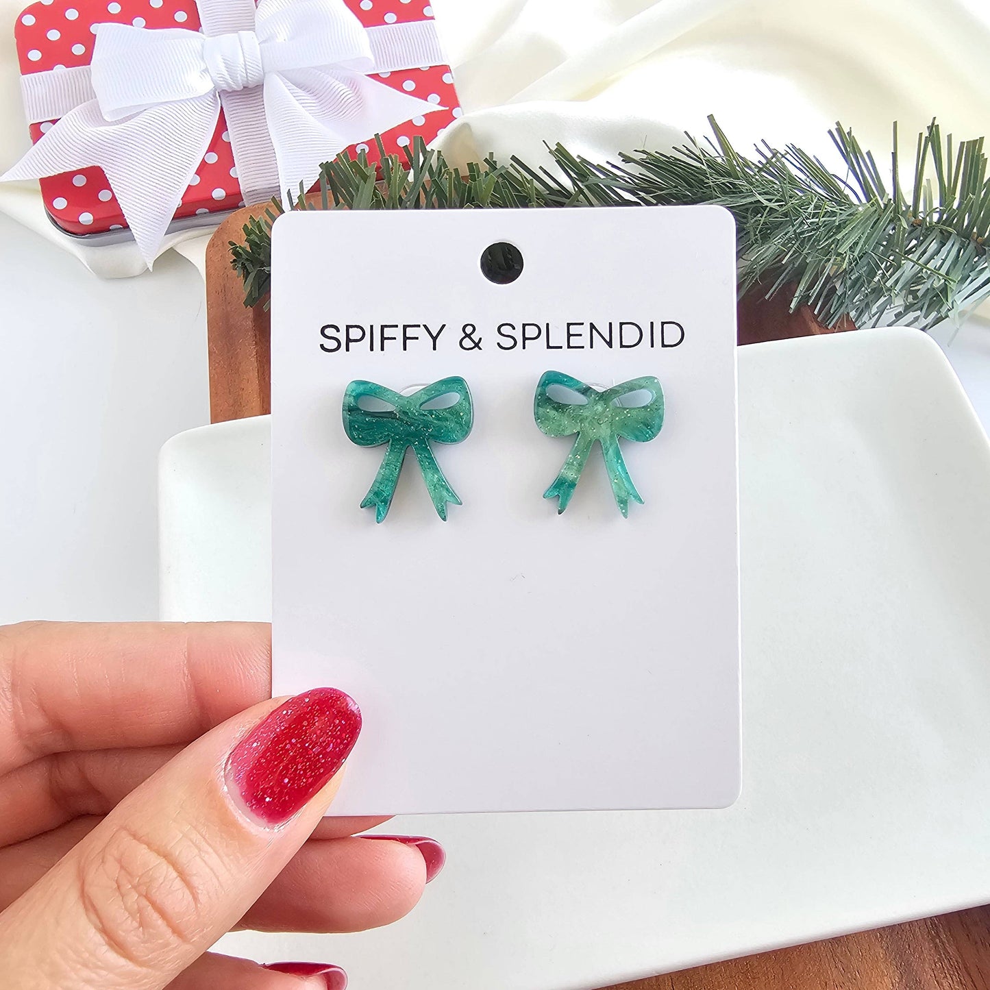 Bow Studs - Green Shimmer