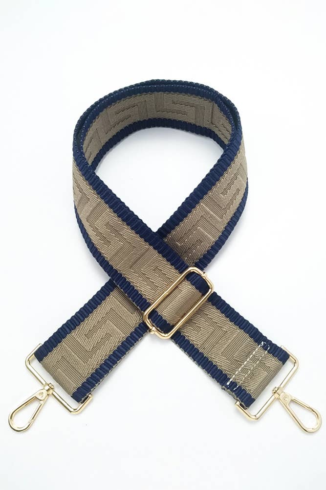 Geometric Pattern Bag Strap - Beige/Navy